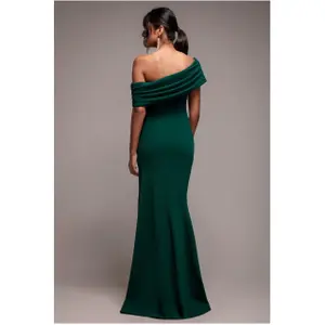 Maxi Plisseret Asymmetrisk Bardot Skærpet Og Udbredt Kjole Kvinde Goddiva image-1