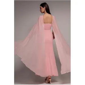 Vrouwelijke chiffon jurk met cape Goddiva Maxi image-3