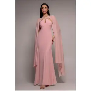 Vrouwelijke chiffon jurk met cape Goddiva Maxi image-1