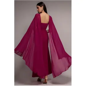 Vrouwelijke chiffon jurk met cape Goddiva Maxi image-2