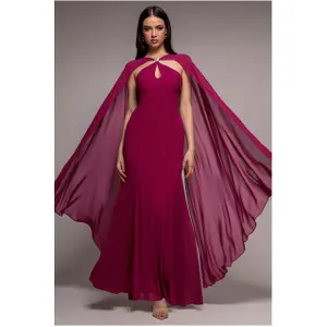 Vrouwelijke chiffon jurk met cape Goddiva Maxi image-1