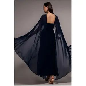 Vrouwelijke chiffon jurk met cape Goddiva Maxi image-3