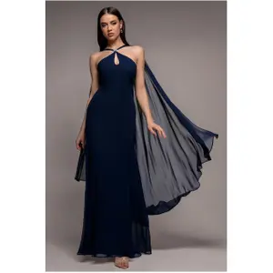 Vrouwelijke chiffon jurk met cape Goddiva Maxi image-1