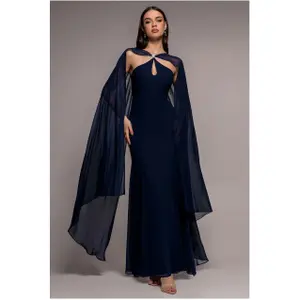 Vrouwelijke chiffon jurk met cape Goddiva Maxi image-2