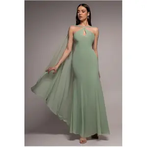 Vrouwelijke chiffon jurk met cape Goddiva Maxi image-1