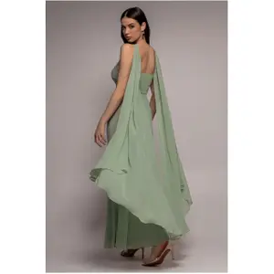 Vrouwelijke chiffon jurk met cape Goddiva Maxi image-3