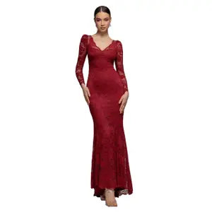 Lace Trim V-Neck Dress Woman Goddiva Maxi image-0