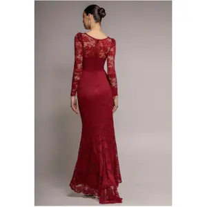 Lace Trim V-Neck Dress Woman Goddiva Maxi image-1