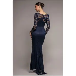 Lace Trim V-Neck Dress Woman Goddiva Maxi image-1