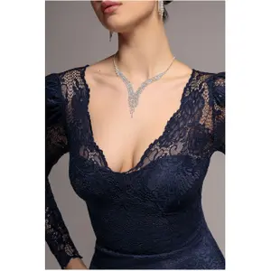 Lace Trim V-Neck Dress Woman Goddiva Maxi image-2