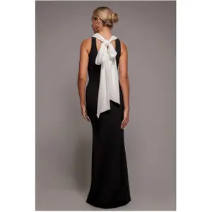Contrast Crepe Halter Dress with Belt Women Goddiva image-1