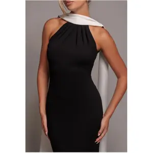 Contrast Crepe Halter Dress with Belt Women Goddiva image-3