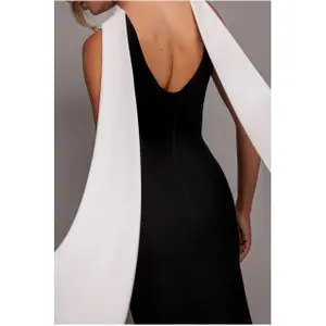 Contrast Crepe Halter Dress with Belt Women Goddiva image-4