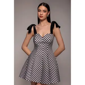 Mini Striped Dress Women Goddiva Bow A Line image-0