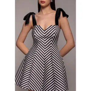 Mini Striped Dress Women Goddiva Bow A Line image-4