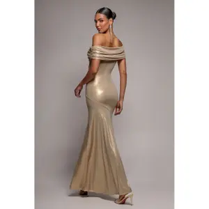 Asymmetrisches Bardot-Kleid Damen Goddiva Maxi image-1