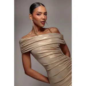 Asymmetrisches Bardot-Kleid Damen Goddiva Maxi image-3