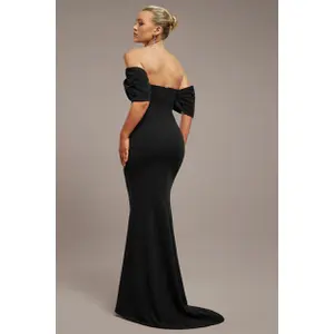 Damen Kleid mit Drapierten Ärmeln Goddiva Off The Shoulder Maxi image-1