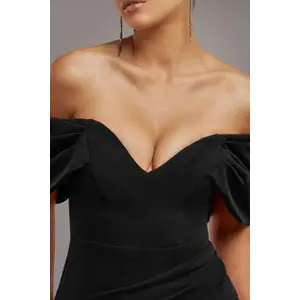 Damen Kleid mit Drapierten Ärmeln Goddiva Off The Shoulder Maxi image-2