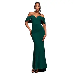 Damen Kleid mit Drapierten Ärmeln Goddiva Off The Shoulder Maxi