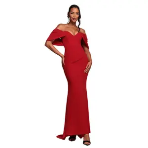 Damen Kleid mit Drapierten Ärmeln Goddiva Off The Shoulder Maxi image-1