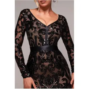Sequin and mesh dress for women Goddiva Midi image-2