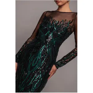 Women's long sleeve dress Goddiva Sequin Flame Maxi image-2