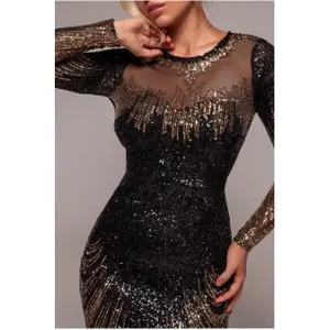 Women's long sleeve dress Goddiva Aztec Sequin Maxi image-2