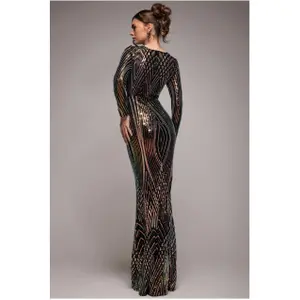 Women's sequin V-neck dress Goddiva Maxi image-1