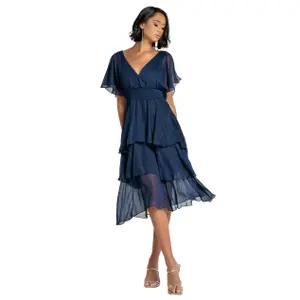 Damen Chiffonkleid mit Flügelärmeln Goddiva Midi