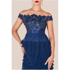 Kjole i strik med flæser til kvinder Goddiva Bardot Maxi image-2