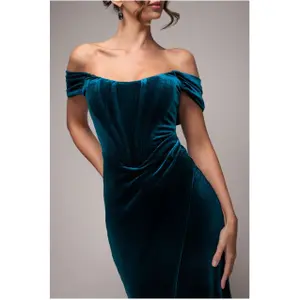 Velvet corset dress for women Goddiva Maxi image-3