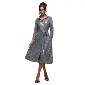 Women's sequined skater shirt dress Goddiva image-0