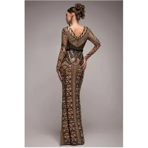 Vestito da donna Goddiva Geometric Sequin Plunge Maxi image-2