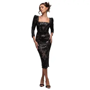 Square neck dress for women Goddiva Midi