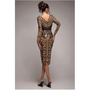 Damesjurk Goddiva Geometric Sequin Plunge Midi image-2