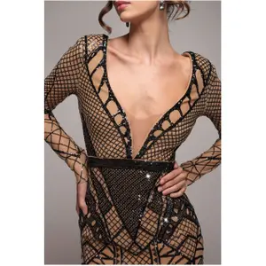 Damesjurk Goddiva Geometric Sequin Plunge Midi image-3