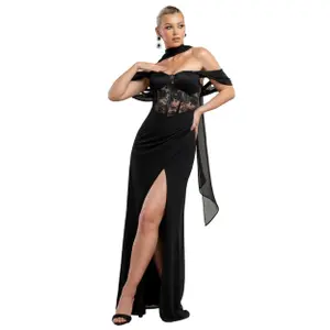 Lace wing bodice dress for women Goddiva Maxi