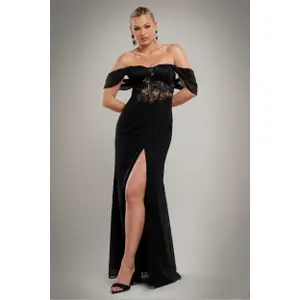 Lace wing bodice dress for women Goddiva Maxi image-1