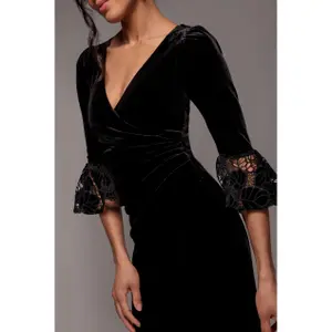 Crochet velvet wrap dress for women Goddiva Midi image-3