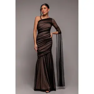 One-shoulder gathered dress for women Goddiva Maxi image-3