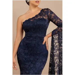 Asymmetrical dress with scalloped collar for women Goddiva Maxi image-2