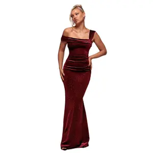 Sparkly polka dot velvet dress for women Goddiva Maxi image-0