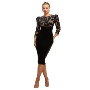 Vestido de encaje y terciopelo para mujer Goddiva Midi