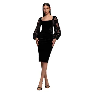 Women's square neck velvet dress Goddiva Midi image-0