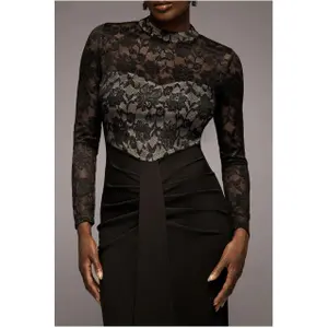 Lace long sleeve dress for women Goddiva Maxi image-2