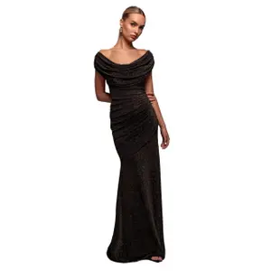 Lurex cowl neck dress for women Goddiva Maxi