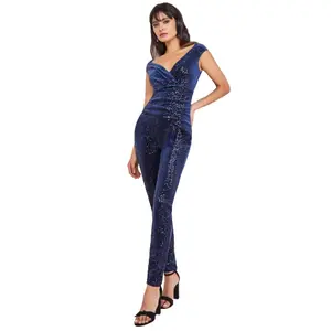 Women's velvet jumpsuit Goddiva Bardot