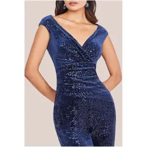 Women's velvet jumpsuit Goddiva Bardot image-2