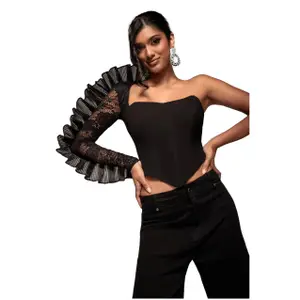 Corset asymétrique à plis éventail et volants femme Goddiva image-0